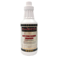 Deep Stone Cleaner/Degreaser Qt. deep, clean, cleaner, grout cleaner, degreaser, floor, strip, grease, heavy, duty, cleaning, concentrated, concentrate, alkaline, safe, polished, surfaces, surface, wax, marble, travertine, limestone, granite, travertine, onyx, soil, soiled, acrylic, finish, care, products, case, stonecare, stone care, waxed, majestic, m3 technologies, 