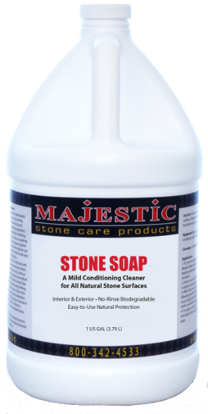 Stone Soap stone, soap, natural, concentrated, cleaner, cleaning, conditioner, daily, stone, surface, surfaces, safe, marble, granite, limestone, travertine, terrazzo, agglomerate, slate, unglazed, ceramic, porcelain, terra cotta, saltillo, concrete, dirt, repellent, barrier, slip, resistance, polished, care, products, stonecare, stone care, stone, majestic, m3 technologies, 