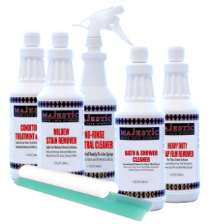 Bath & Shower Care Kit (Large) Bath and shower, care kit, neutral cleaner, conditioning treatment and polish, heavy duty soap film remover,  squeegee, marble, soap scum, water rings, dirt, 